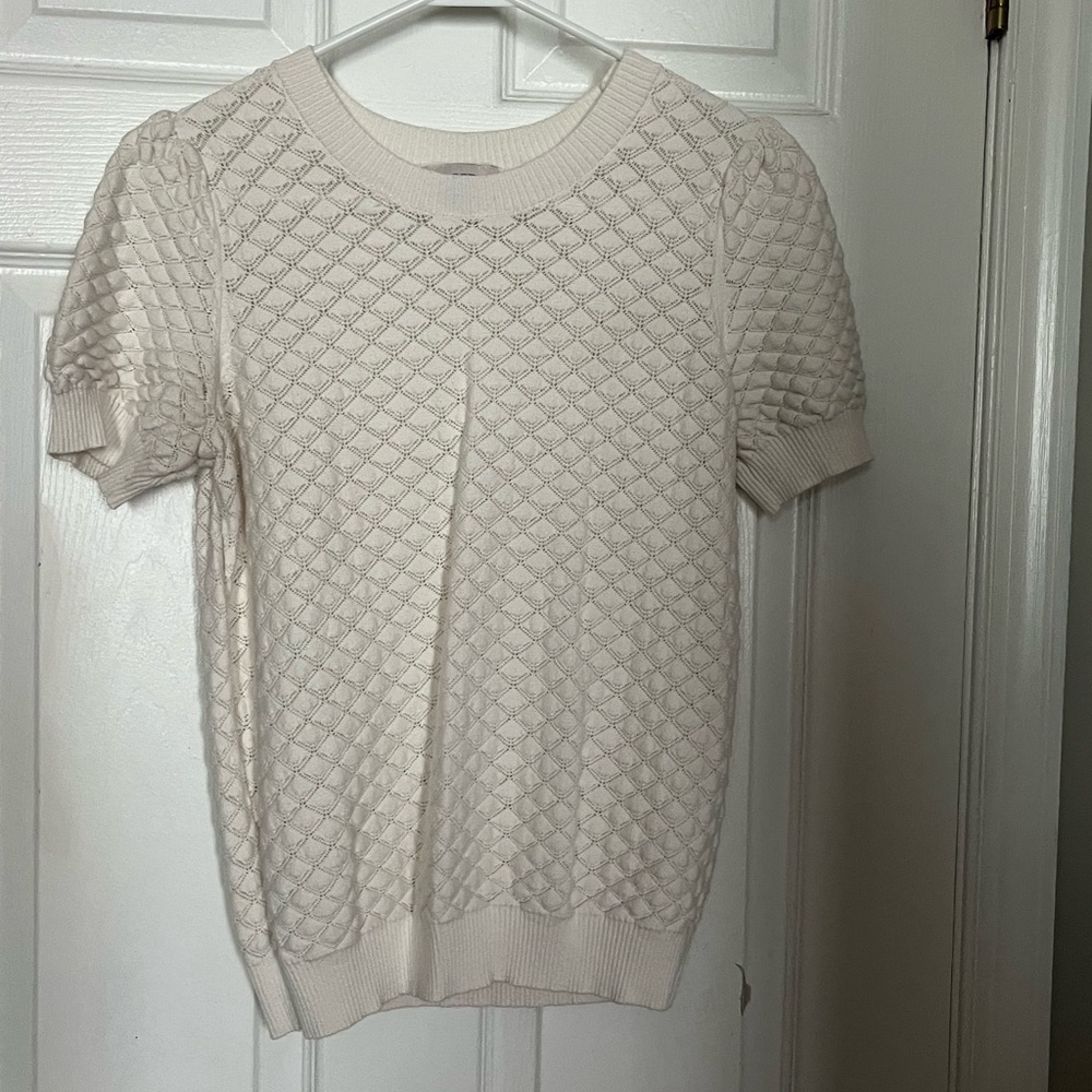 LOFT Cream Ribbed Short Sleeve Tee
